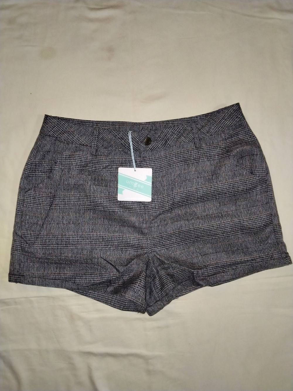 Umgee Gray Plaid Jean Shorts
